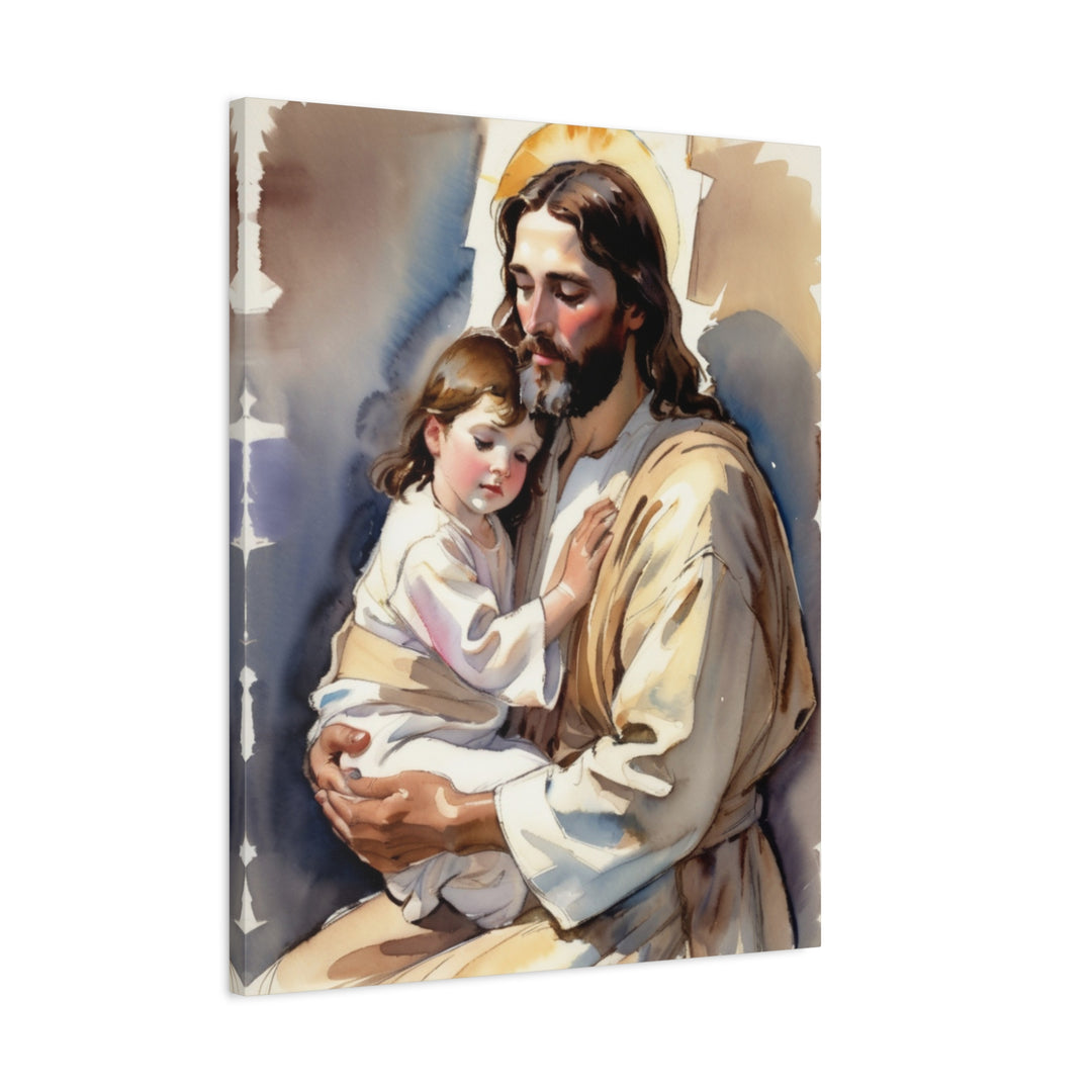 Little Ones Come to Him | Jesus and Child Matte Canvas – Christian Wall Art for Home or Nursery