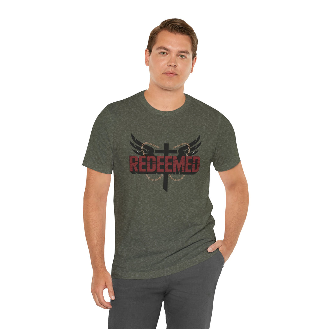 Christian Themed Unisex Short Sleeve Tee, Redeemed Shirt, Faith-Based Apparel, Inspirational T-Shirt, Spiritual Gift, Casual Wear