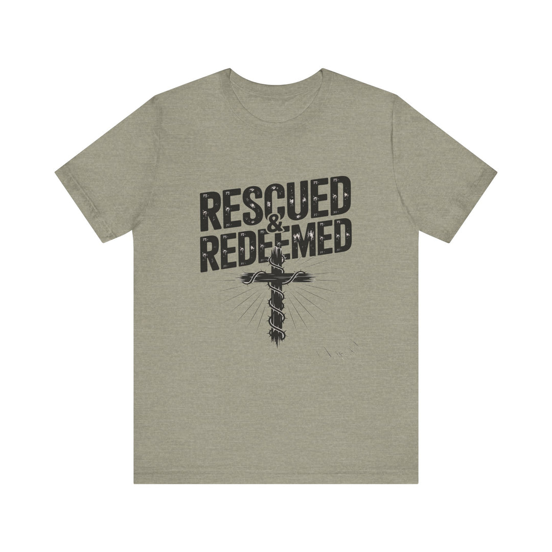 Faith-Inspired Unisex Jersey Tee - Rescued & Redeemed, Christian T-Shirt, Inspirational Apparel, Gift for Believers, Casual Wear