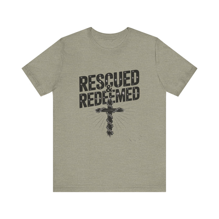 Faith-Inspired Unisex Jersey Tee - Rescued & Redeemed, Christian T-Shirt, Inspirational Apparel, Gift for Believers, Casual Wear