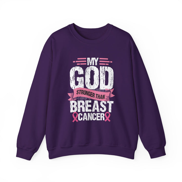 Breast Cancer Awareness Crewneck Sweatshirt, God is Stronger Than Breast Cancer, Inspirational Gift, Unisex Pullover, Support Awareness