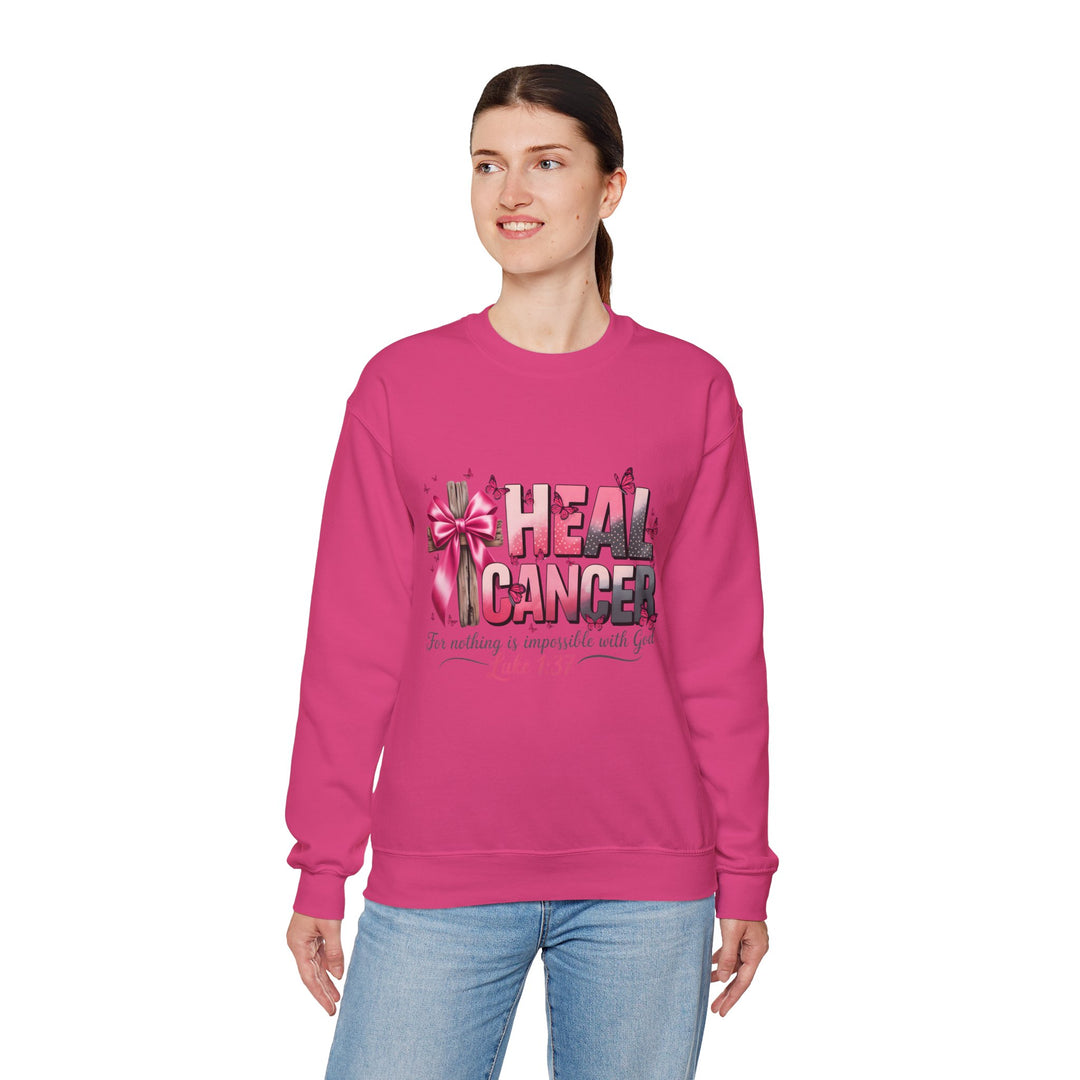 Inspirational Cancer Awareness Crewneck Sweatshirt, Comfort for Fighters, Supportive Gift, Breast Cancer Awareness, Faith & Hope