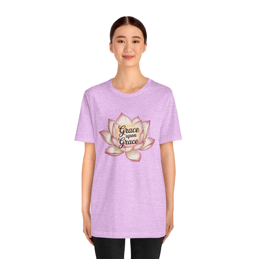 Lotus Blossom Inspirational Tee, Grace Upon Grace T-shirt, Mindfulness Gift, Spiritual Apparel, Relaxed Fit Tee, Yoga Wear