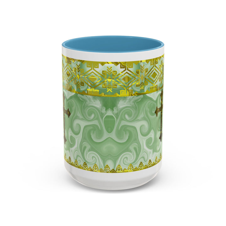 Gold Cross on Mint Marble – Elegant Christian Mug