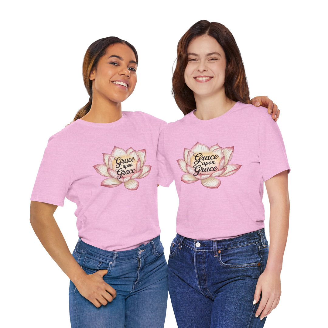 Lotus Blossom Inspirational Tee, Grace Upon Grace T-shirt, Mindfulness Gift, Spiritual Apparel, Relaxed Fit Tee, Yoga Wear