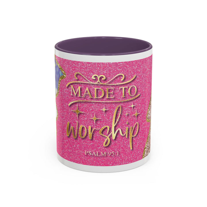 Made to Worship  Pink Glitter Floral Christian Mug