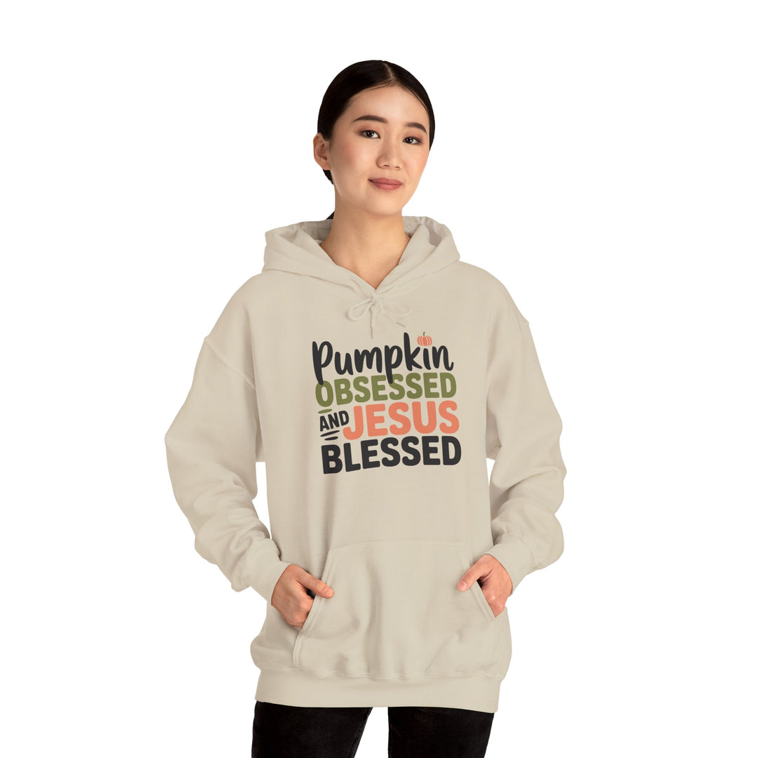 Hooded Sweatshirt - Pumpkin Obsessed and Jesus Blessed Fall Design