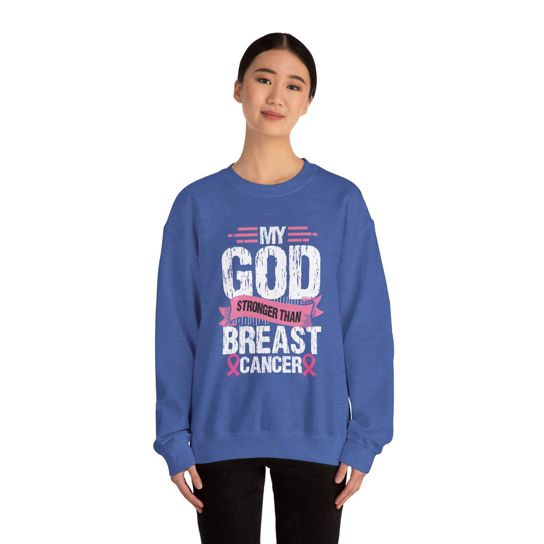 Breast Cancer Awareness Crewneck Sweatshirt, God is Stronger Than Breast Cancer, Inspirational Gift, Unisex Pullover, Support Awareness