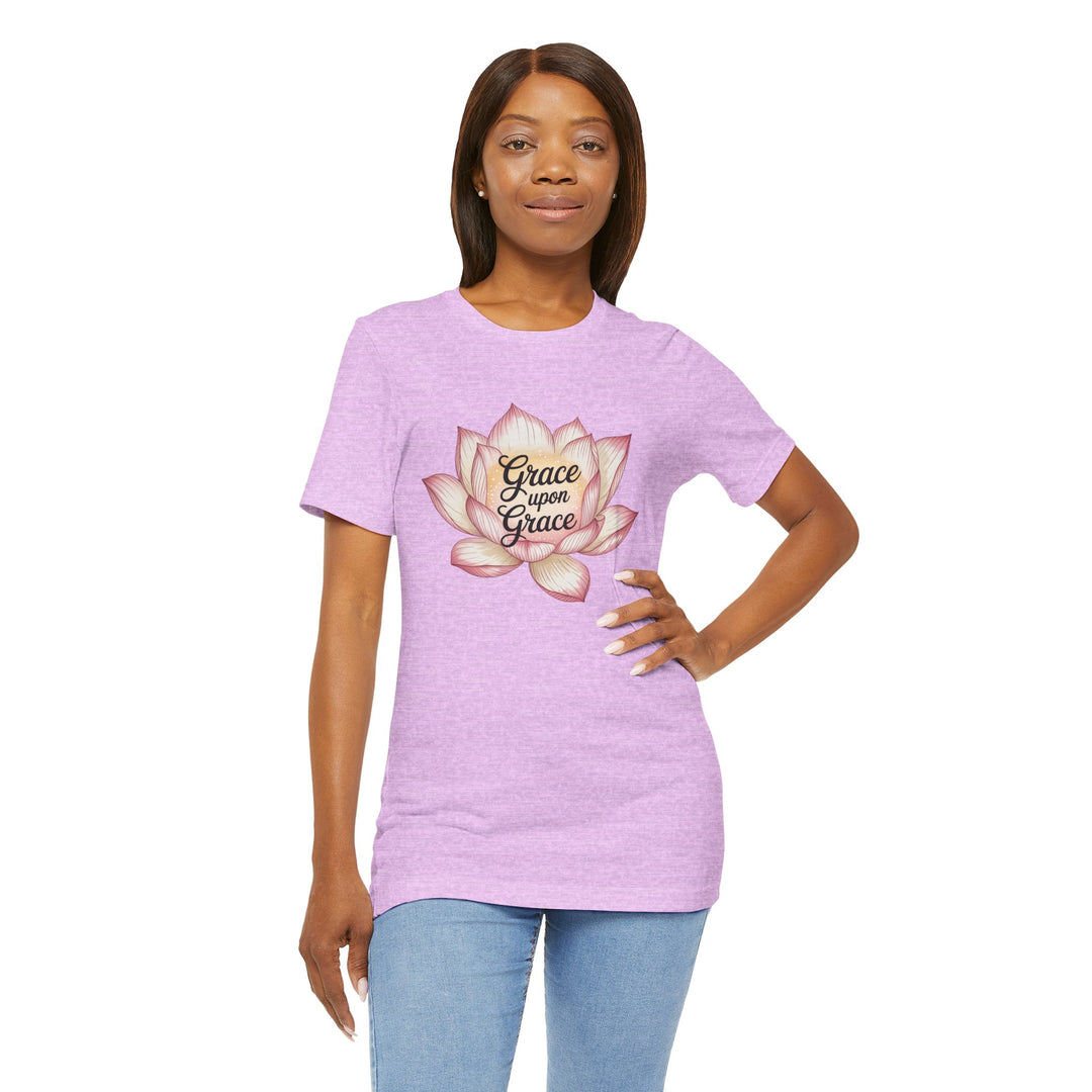 Lotus Blossom Inspirational Tee, Grace Upon Grace T-shirt, Mindfulness Gift, Spiritual Apparel, Relaxed Fit Tee, Yoga Wear