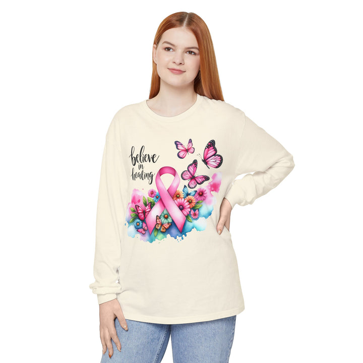Breast Cancer Awareness Long Sleeve Tee, Supportive Gift, Inspirational Shirt for Women, Hope, Healing, Mother’s Day, Fundraising Event