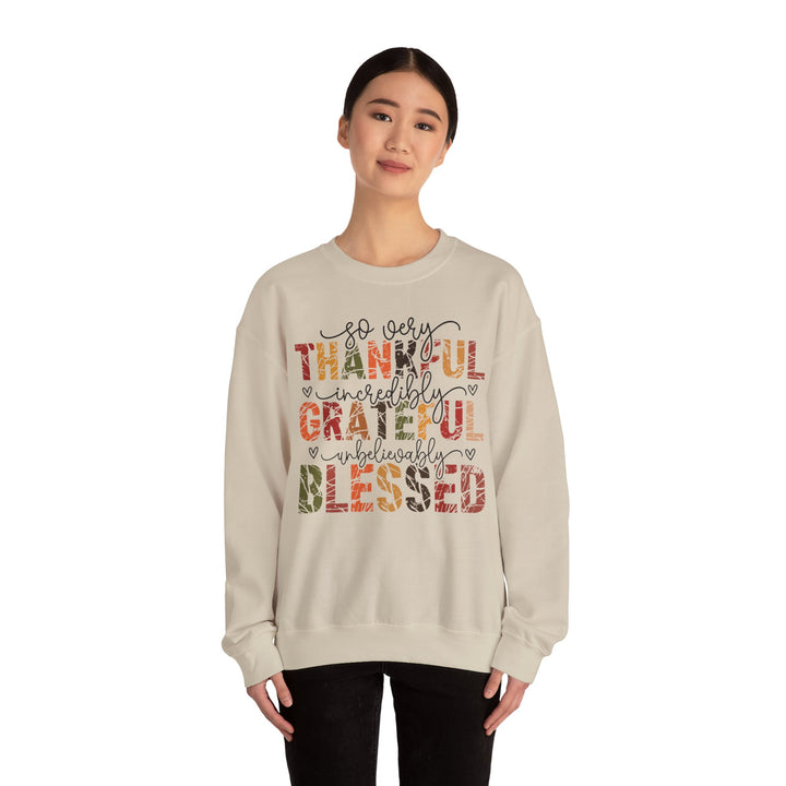 Thankful Grateful Blessed Sweatshirt | Cozy Fall Crewneck | Perfect Gift for Thanksgiving, Family Gatherings, Daily Comfort, Holiday Wear