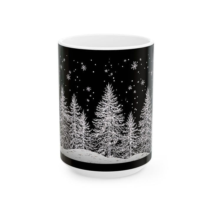 Winter Wonderland Ceramic Mug, Cozy Hot Chocolate Cup, Christmas Gift, Holiday Decor, Snowy Trees Design
