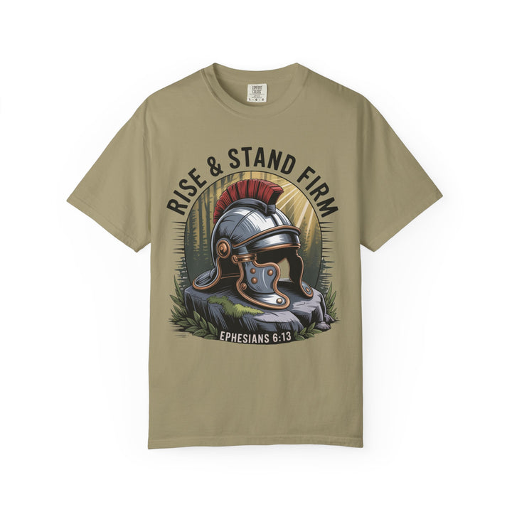 Faithful Warrior Unisex T-shirt - Rise & Stand Firm with Roman Helmet Design