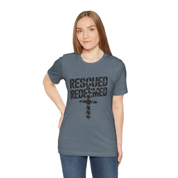Faith-Inspired Unisex Jersey Tee - Rescued & Redeemed, Christian T-Shirt, Inspirational Apparel, Gift for Believers, Casual Wear