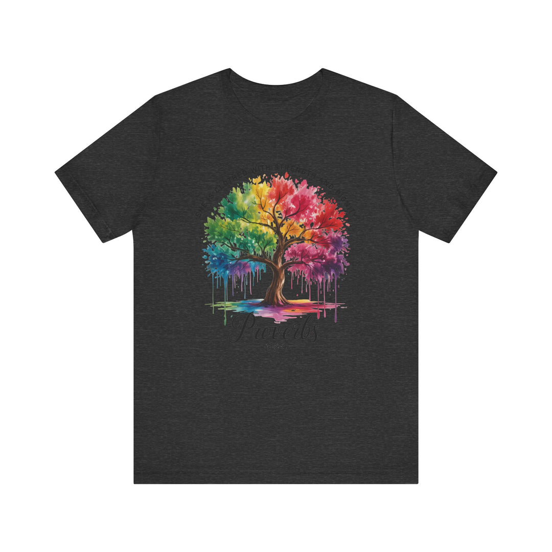 Rainbow Tree of Life Tee - Proverbs 31:25 Inspirational Shirt