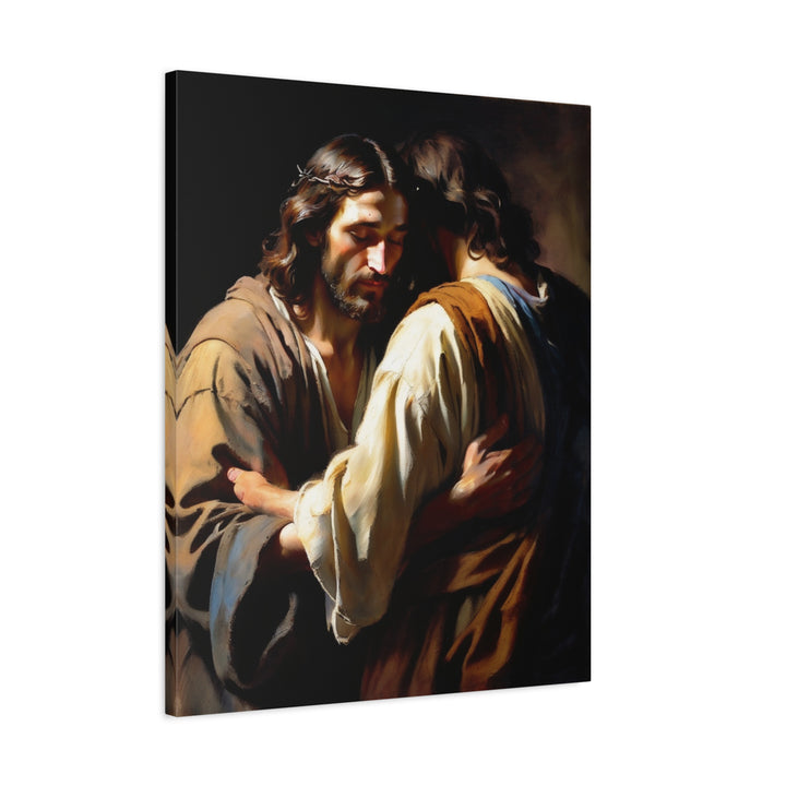The Comforting Embrace - Emotional Religious Matte Canvas Print - Spiritual Embrace Artwork