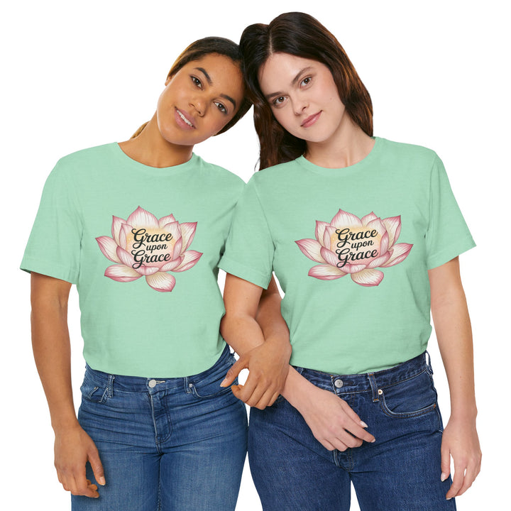 Lotus Blossom Inspirational Tee, Grace Upon Grace T-shirt, Mindfulness Gift, Spiritual Apparel, Relaxed Fit Tee, Yoga Wear