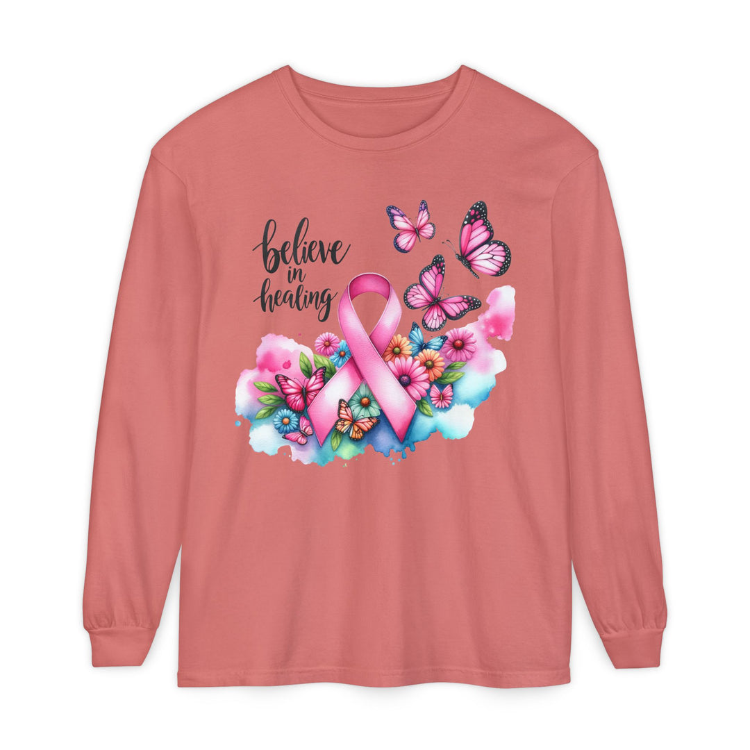 Breast Cancer Awareness Long Sleeve Tee, Supportive Gift, Inspirational Shirt for Women, Hope, Healing, Mother’s Day, Fundraising Event