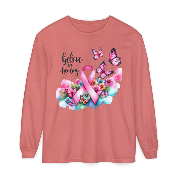 Breast Cancer Awareness Long Sleeve Tee, Supportive Gift, Inspirational Shirt for Women, Hope, Healing, Mother’s Day, Fundraising Event