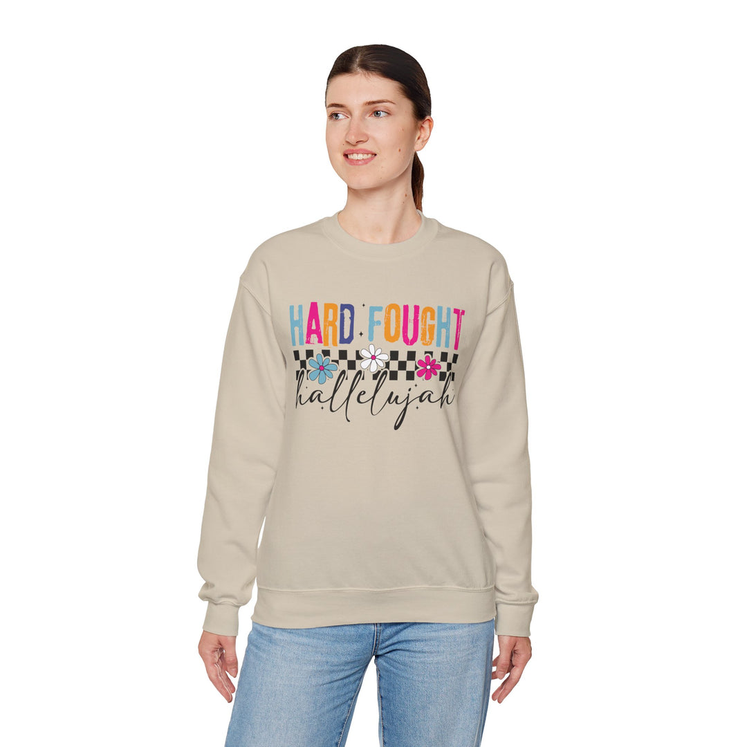 Hard Fought Hallelujah Sweatshirt | Inspirational Crewneck | Gift for Her | Cozy Casual Wear | Perfect for Holidays and Celebrations