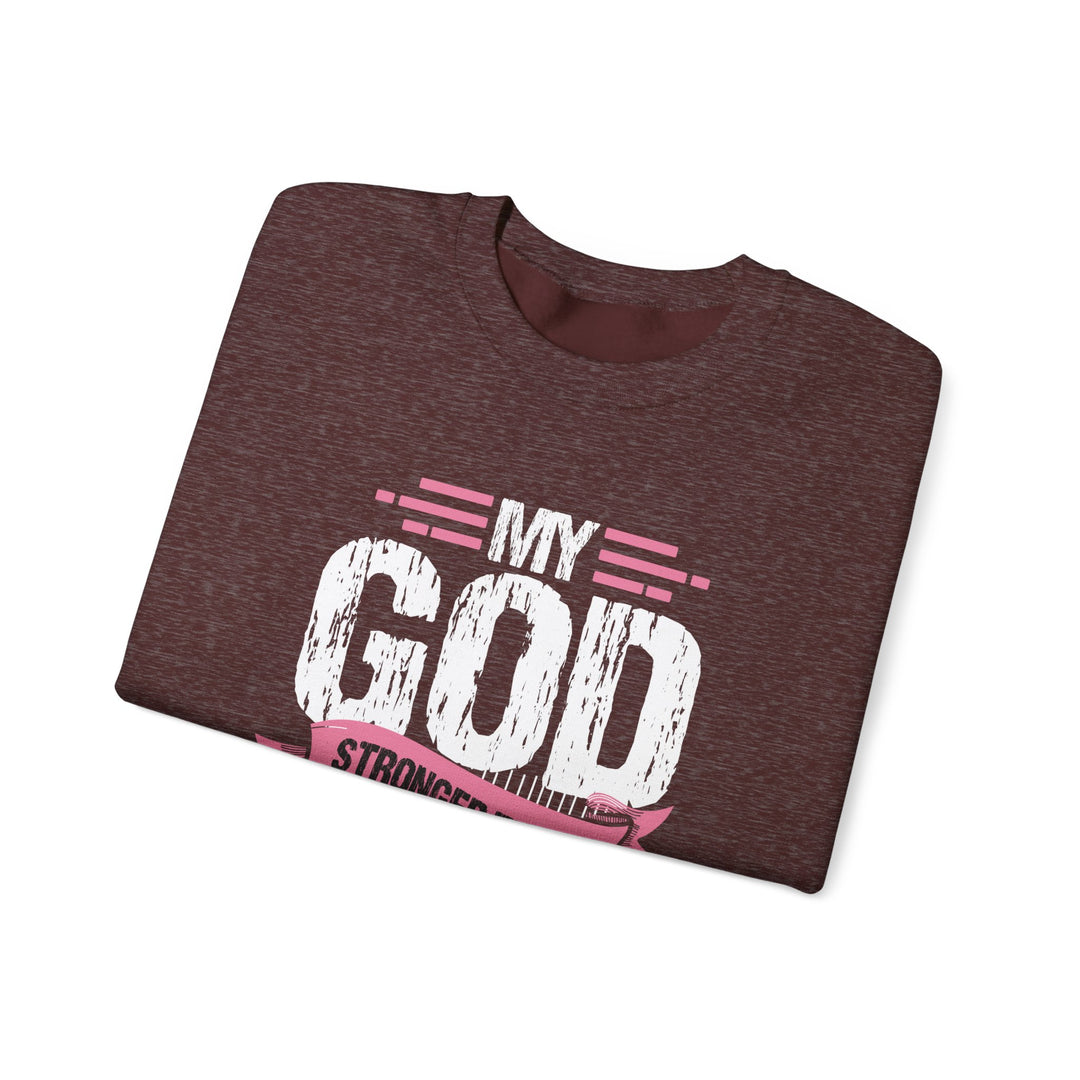 Breast Cancer Awareness Crewneck Sweatshirt, God is Stronger Than Breast Cancer, Inspirational Gift, Unisex Pullover, Support Awareness
