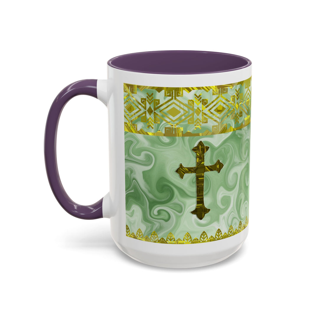 Gold Cross on Mint Marble – Elegant Christian Mug