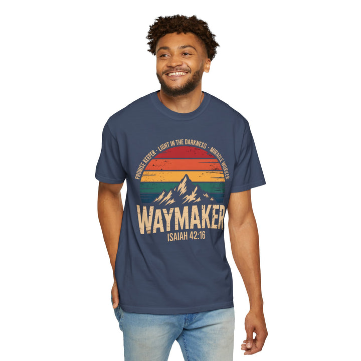 Waymaker Retro Christian T-Shirt - Isaiah 42:16 Vintage Sunset Design