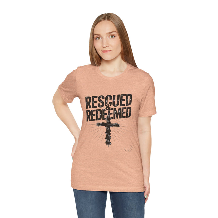 Faith-Inspired Unisex Jersey Tee - Rescued & Redeemed, Christian T-Shirt, Inspirational Apparel, Gift for Believers, Casual Wear