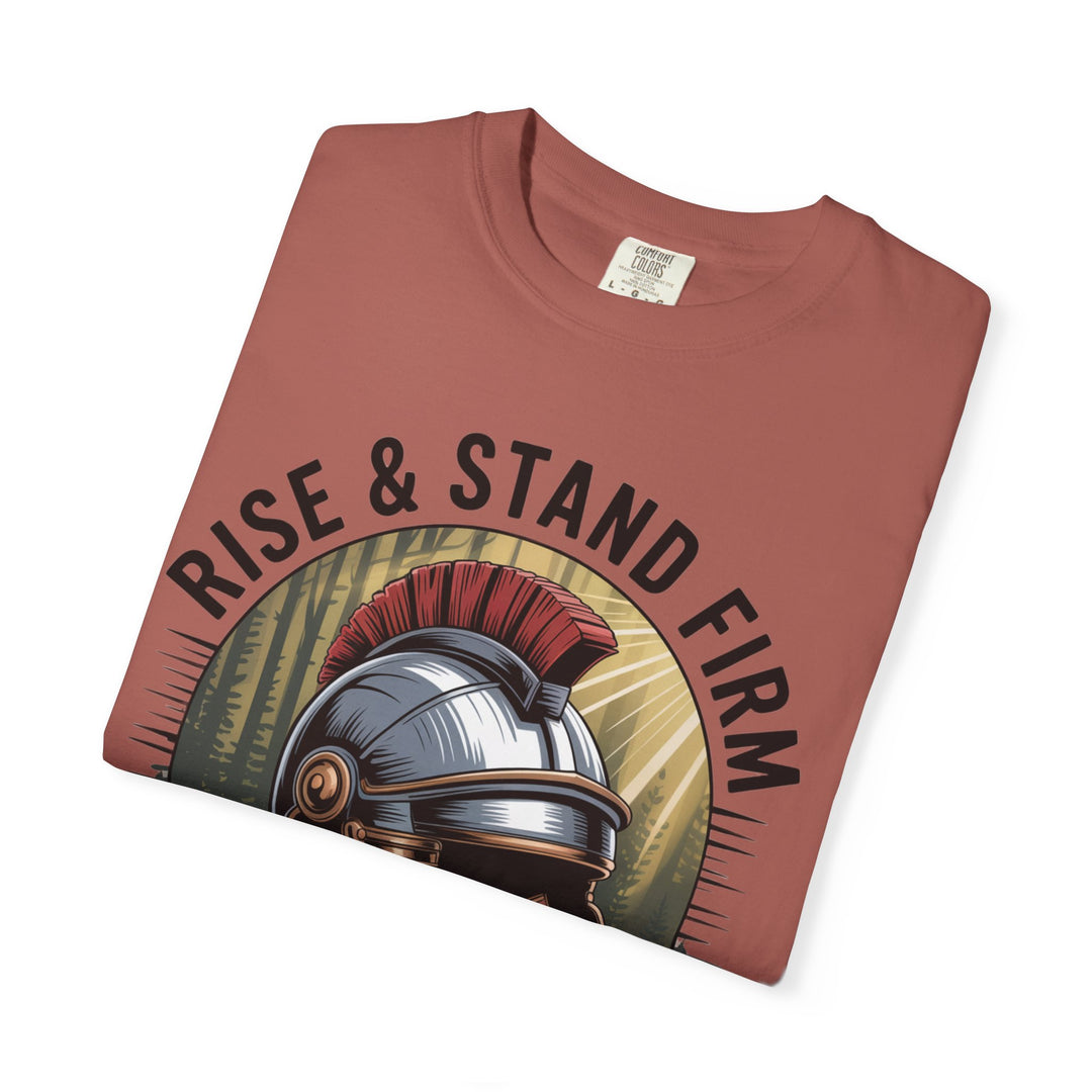 Faithful Warrior Unisex T-shirt - Rise & Stand Firm with Roman Helmet Design