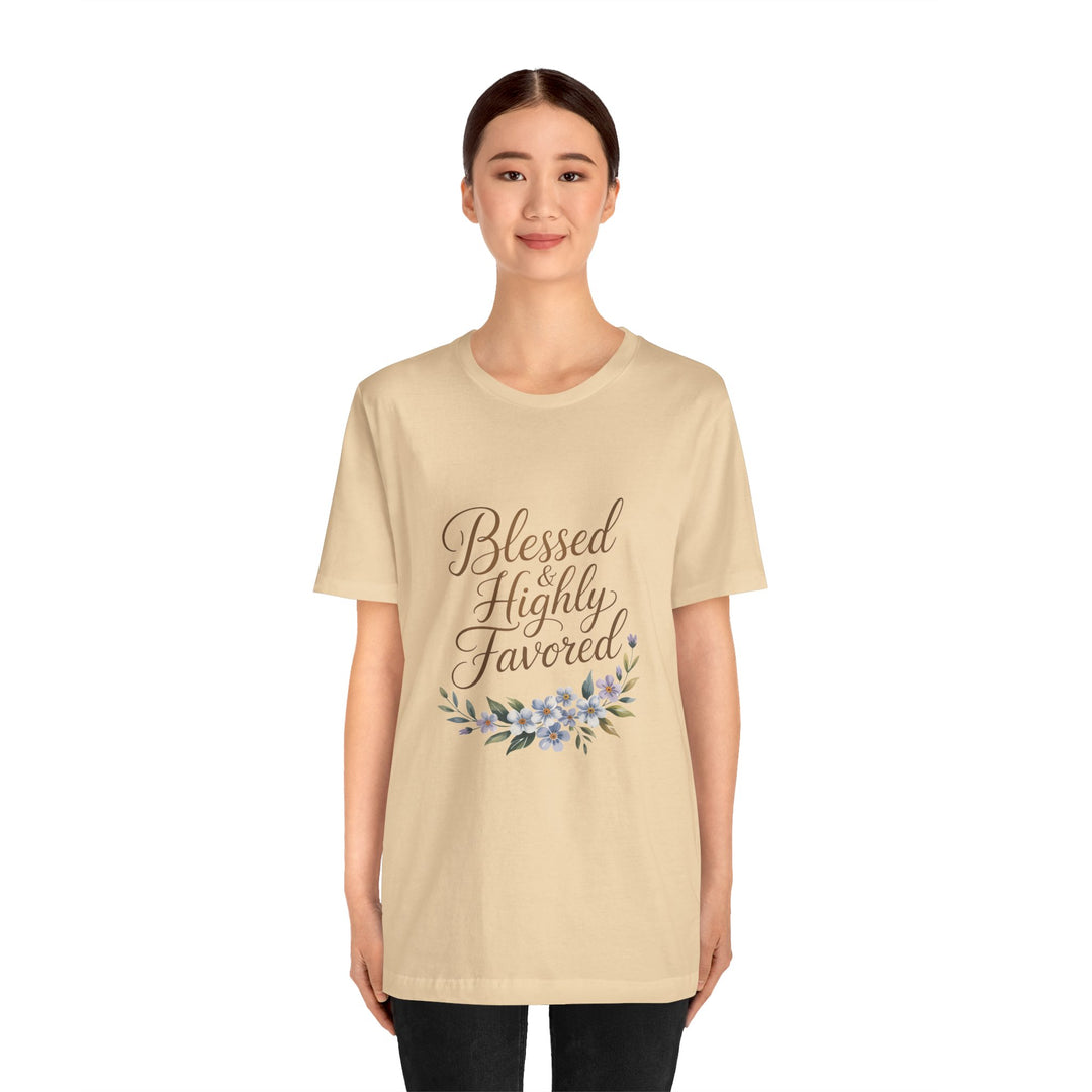 Floral Blessings Tee - Blessed Highly Favored, Inspirational T-Shirt, Gift for Her, Christian Apparel, Faith-Based Fashion