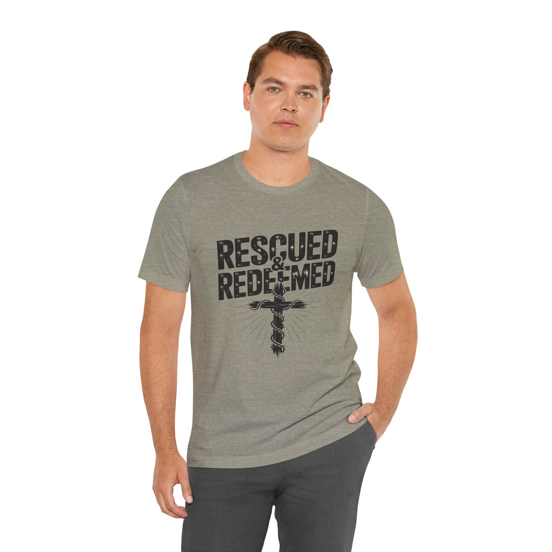 Faith-Inspired Unisex Jersey Tee - Rescued & Redeemed, Christian T-Shirt, Inspirational Apparel, Gift for Believers, Casual Wear