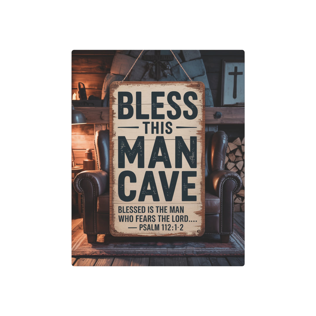 "Bless This Man Cave" - Masculine Faith Metal Wall Art