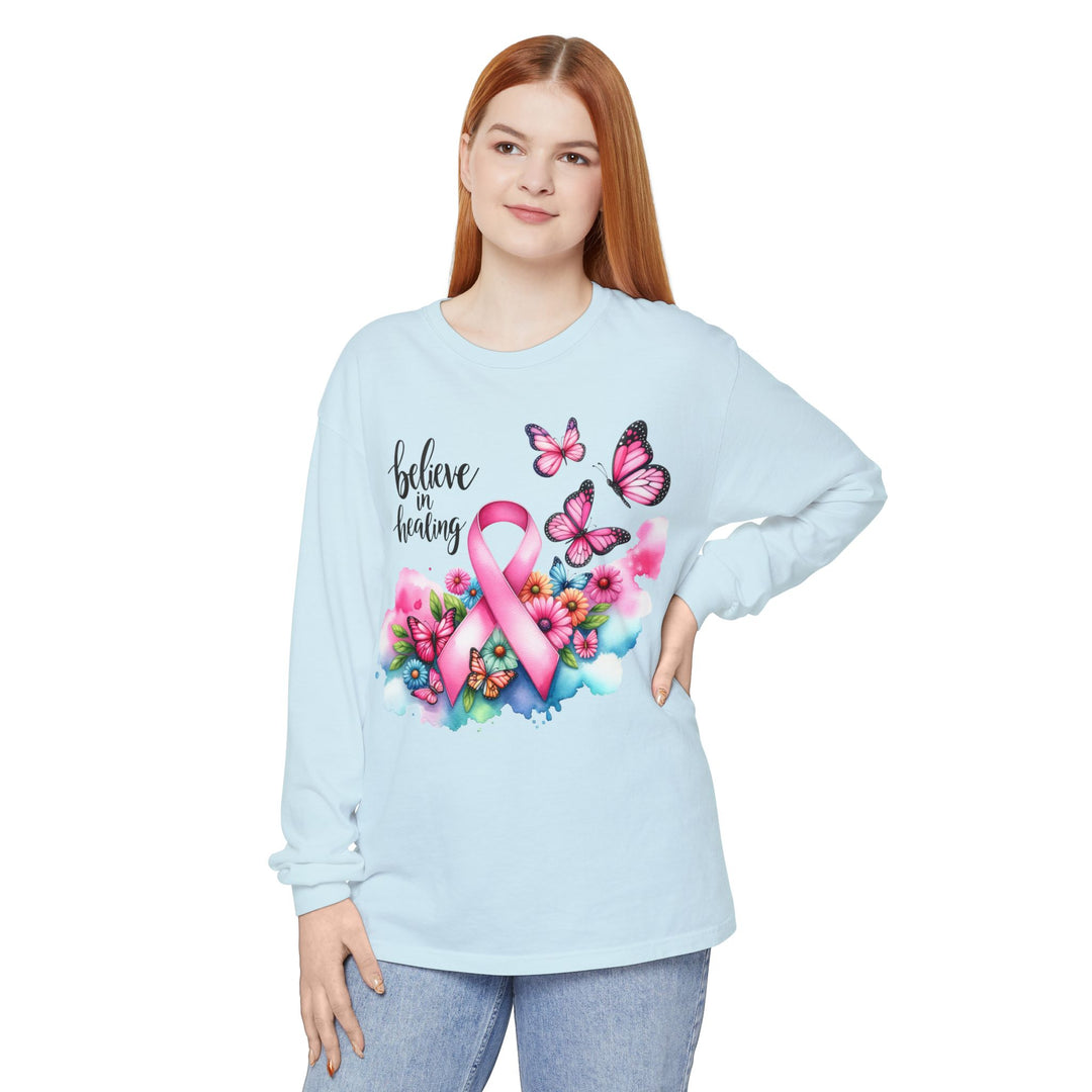 Breast Cancer Awareness Long Sleeve Tee, Supportive Gift, Inspirational Shirt for Women, Hope, Healing, Mother’s Day, Fundraising Event