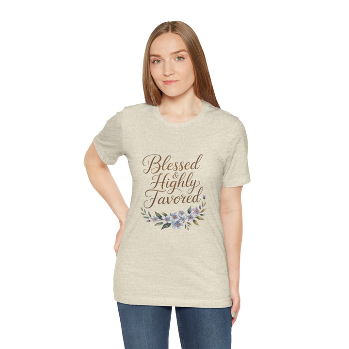 Floral Blessings Tee - Blessed Highly Favored, Inspirational T-Shirt, Gift for Her, Christian Apparel, Faith-Based Fashion