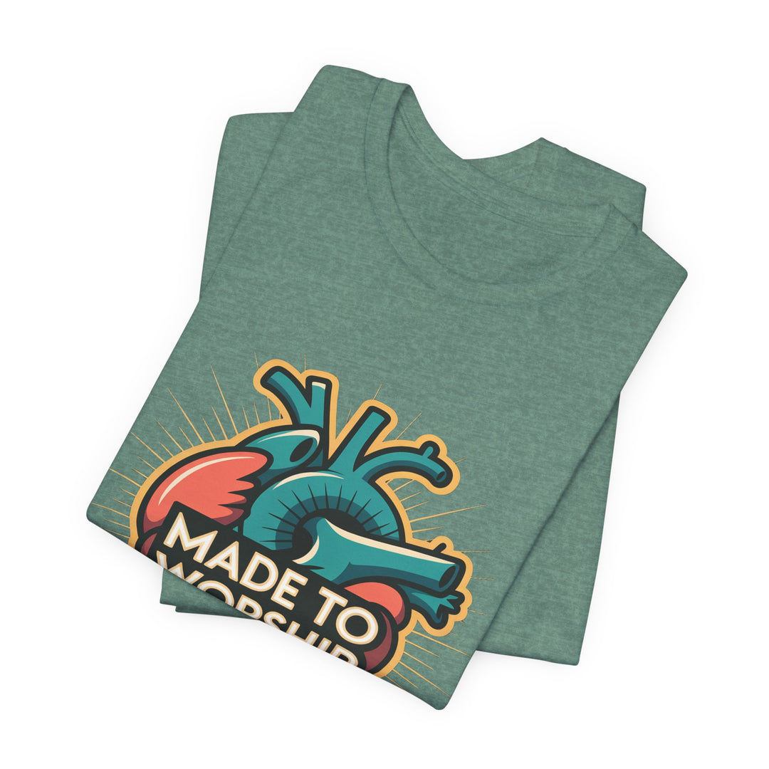 Made to Worship Unisex Jersey Tee, Heart Design Shirt, Casual Wear, Faith T-Shirt, Gift for Worshippers, Spiritual Apparel