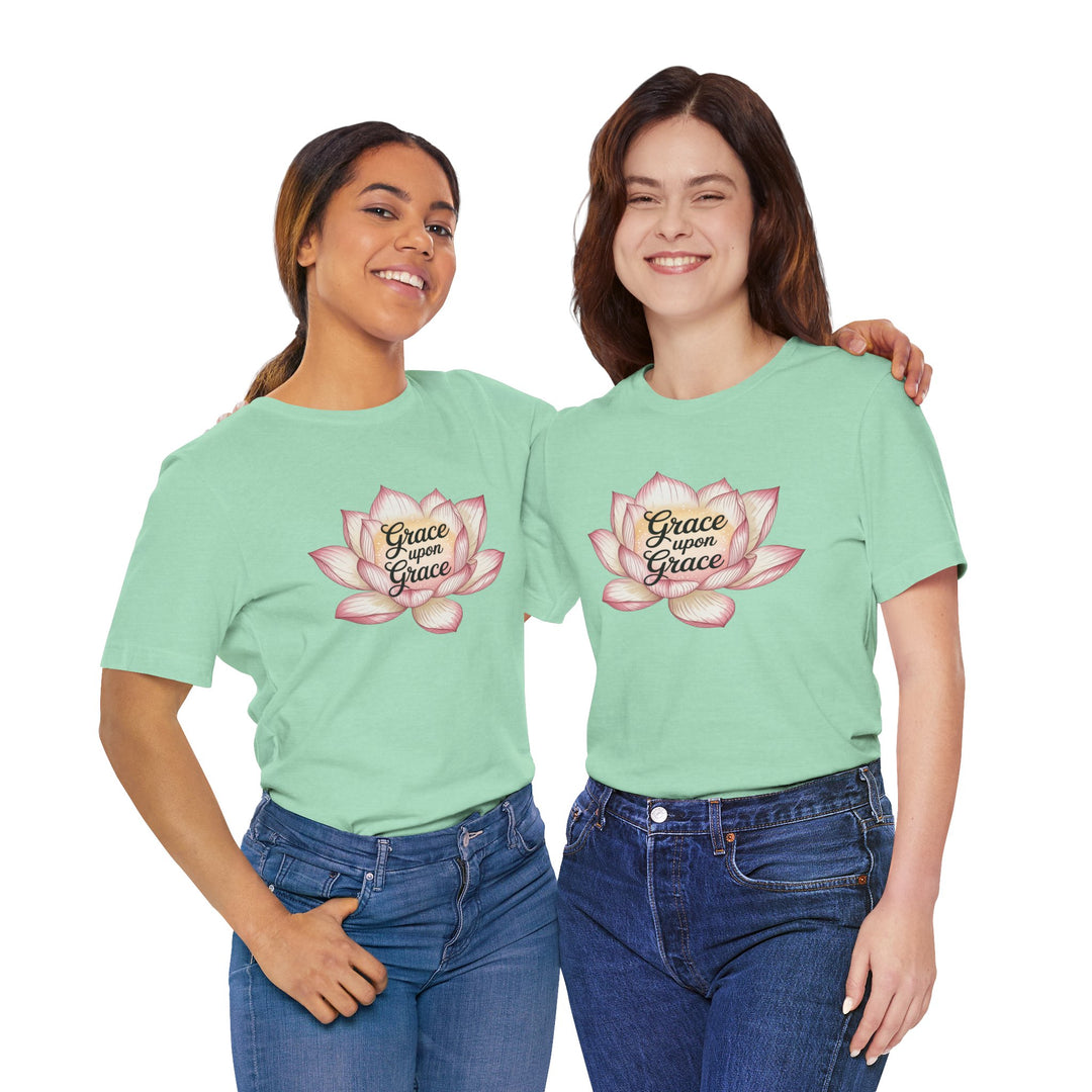 Lotus Blossom Inspirational Tee, Grace Upon Grace T-shirt, Mindfulness Gift, Spiritual Apparel, Relaxed Fit Tee, Yoga Wear