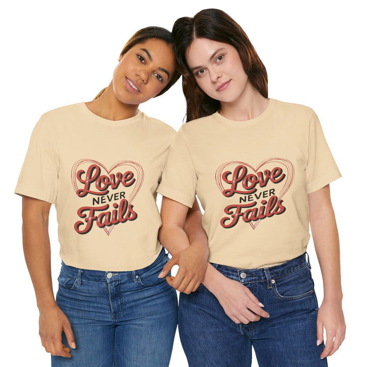 Love Never Fails – 1 Corinthians 13 Retro Heart T-Shirt