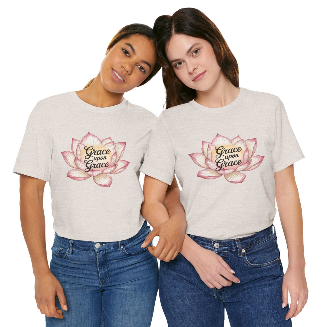 Lotus Blossom Inspirational Tee, Grace Upon Grace T-shirt, Mindfulness Gift, Spiritual Apparel, Relaxed Fit Tee, Yoga Wear
