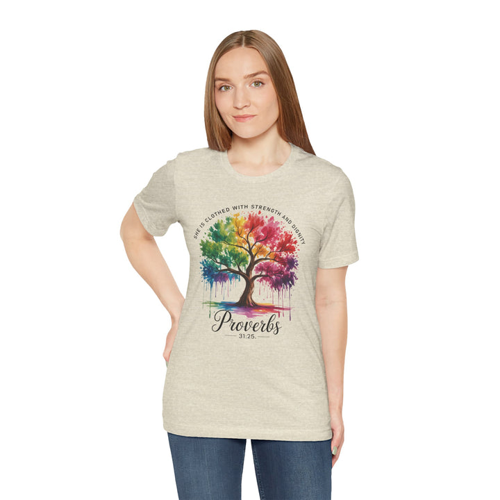 Rainbow Tree of Life Tee - Proverbs 31:25 Inspirational Shirt