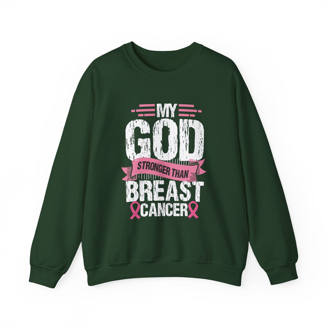 Breast Cancer Awareness Crewneck Sweatshirt, God is Stronger Than Breast Cancer, Inspirational Gift, Unisex Pullover, Support Awareness