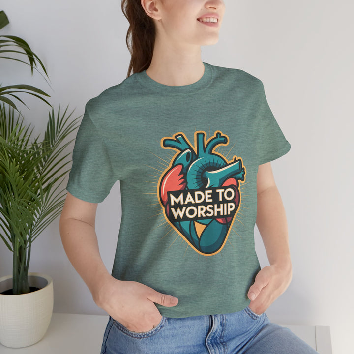 Made to Worship Unisex Jersey Tee, Heart Design Shirt, Casual Wear, Faith T-Shirt, Gift for Worshippers, Spiritual Apparel