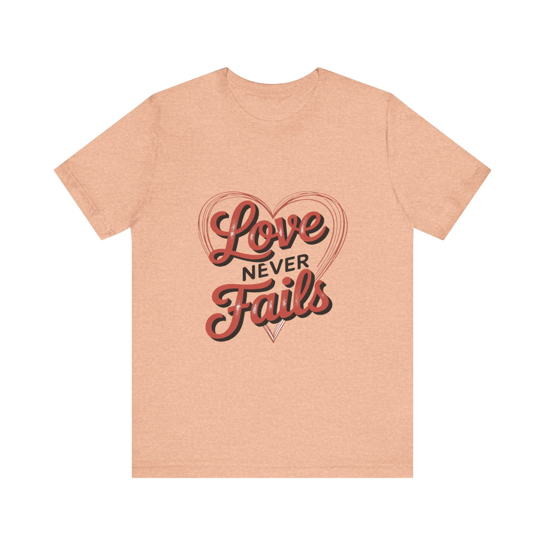 Love Never Fails – 1 Corinthians 13 Retro Heart T-Shirt
