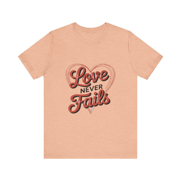 Love Never Fails – 1 Corinthians 13 Retro Heart T-Shirt