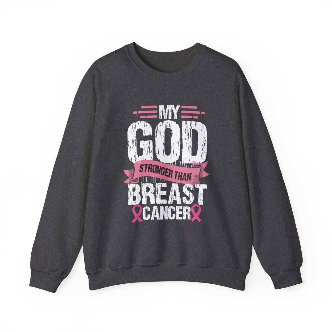 Breast Cancer Awareness Crewneck Sweatshirt, God is Stronger Than Breast Cancer, Inspirational Gift, Unisex Pullover, Support Awareness