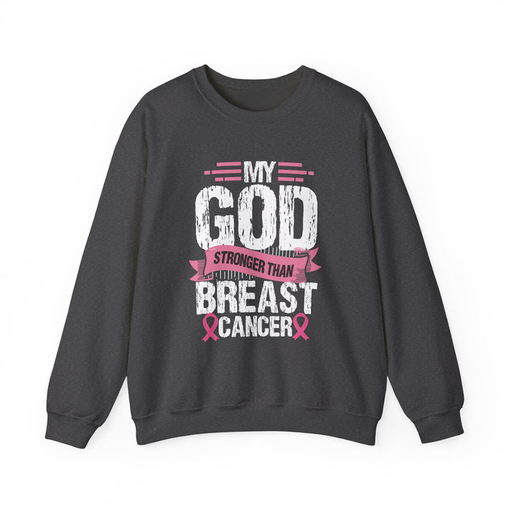 Breast Cancer Awareness Crewneck Sweatshirt, God is Stronger Than Breast Cancer, Inspirational Gift, Unisex Pullover, Support Awareness