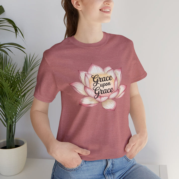 Lotus Blossom Inspirational Tee, Grace Upon Grace T-shirt, Mindfulness Gift, Spiritual Apparel, Relaxed Fit Tee, Yoga Wear