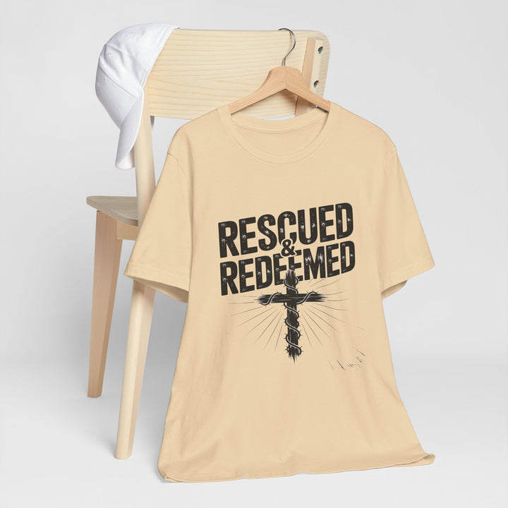 Faith-Inspired Unisex Jersey Tee - Rescued & Redeemed, Christian T-Shirt, Inspirational Apparel, Gift for Believers, Casual Wear