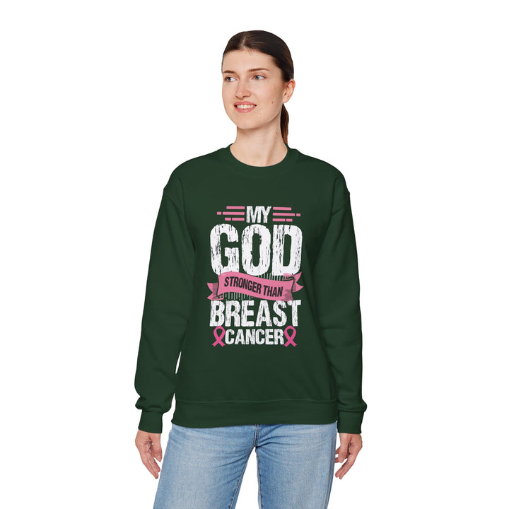Breast Cancer Awareness Crewneck Sweatshirt, God is Stronger Than Breast Cancer, Inspirational Gift, Unisex Pullover, Support Awareness
