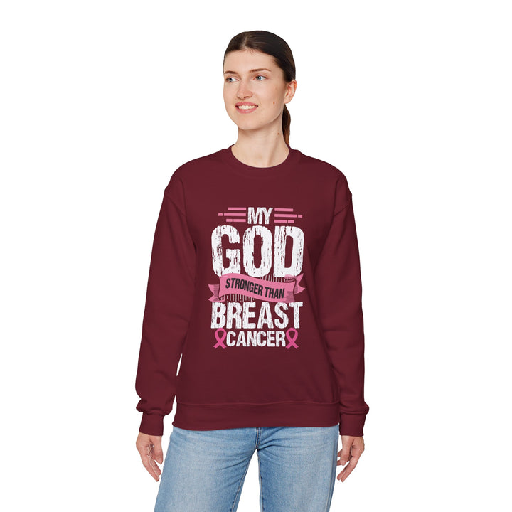 Breast Cancer Awareness Crewneck Sweatshirt, God is Stronger Than Breast Cancer, Inspirational Gift, Unisex Pullover, Support Awareness