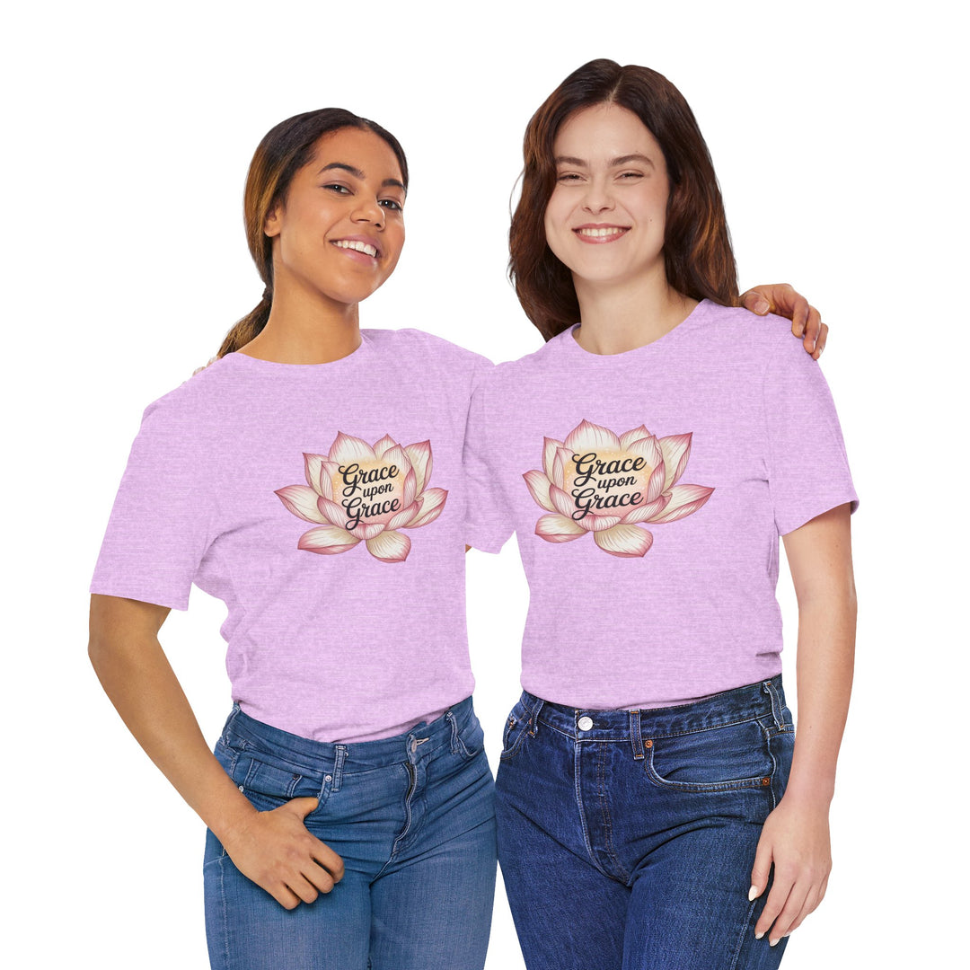 Lotus Blossom Inspirational Tee, Grace Upon Grace T-shirt, Mindfulness Gift, Spiritual Apparel, Relaxed Fit Tee, Yoga Wear